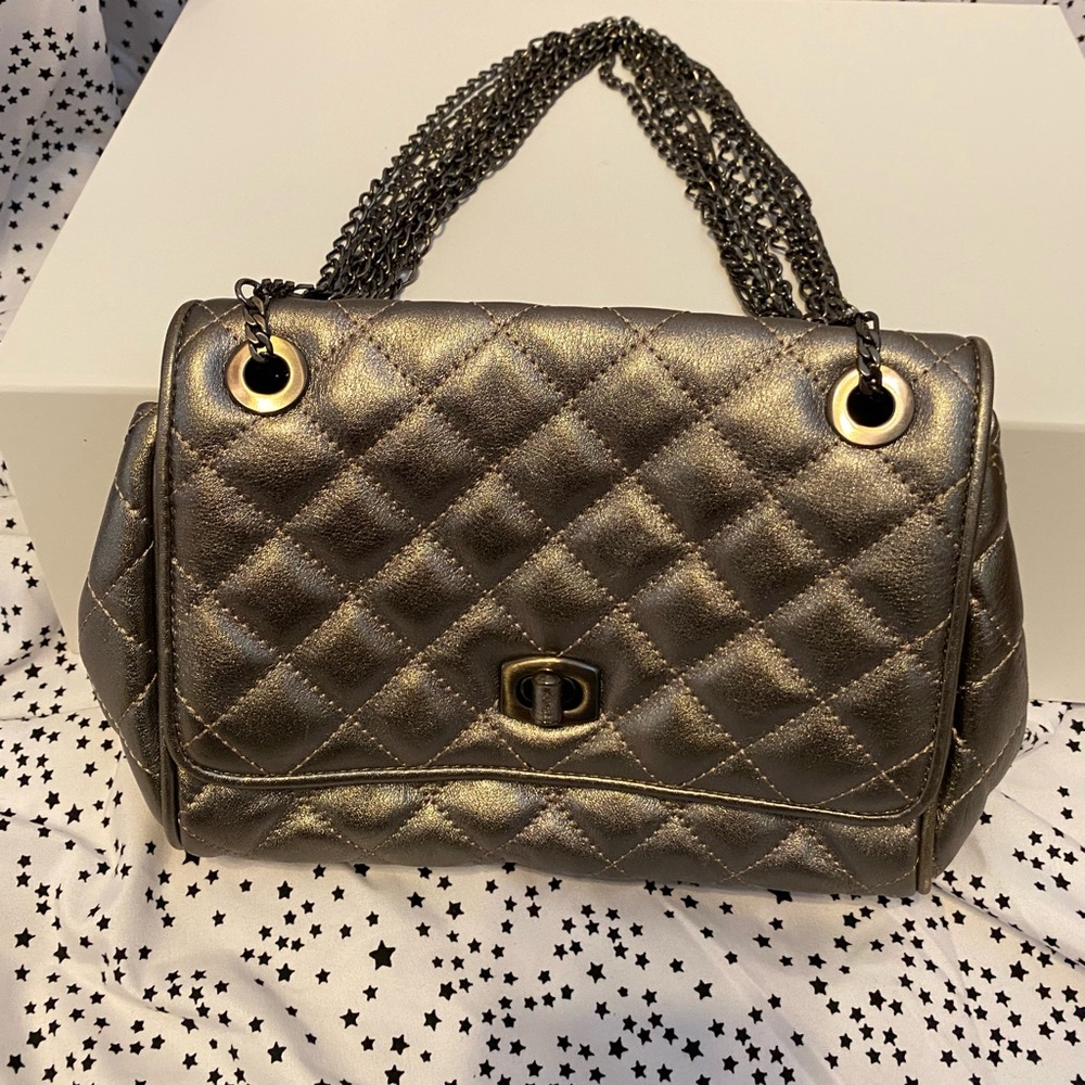 Ann Taylor Gray Silver Quilted Shoulder Bag
